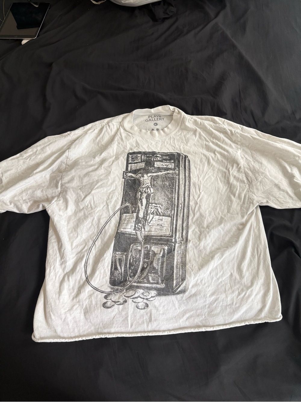 Gallery White Tee with Black Payphone Graphic